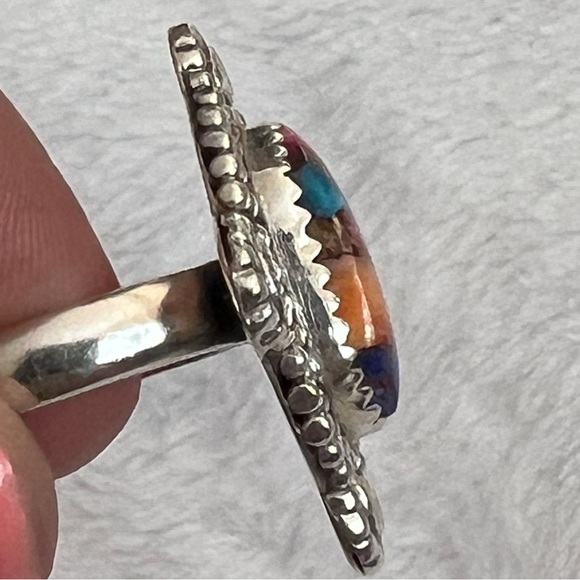 925 silver Pink Oyster Copper Turquoise Ring Size 9 -9.25 - Picture 3 of 5